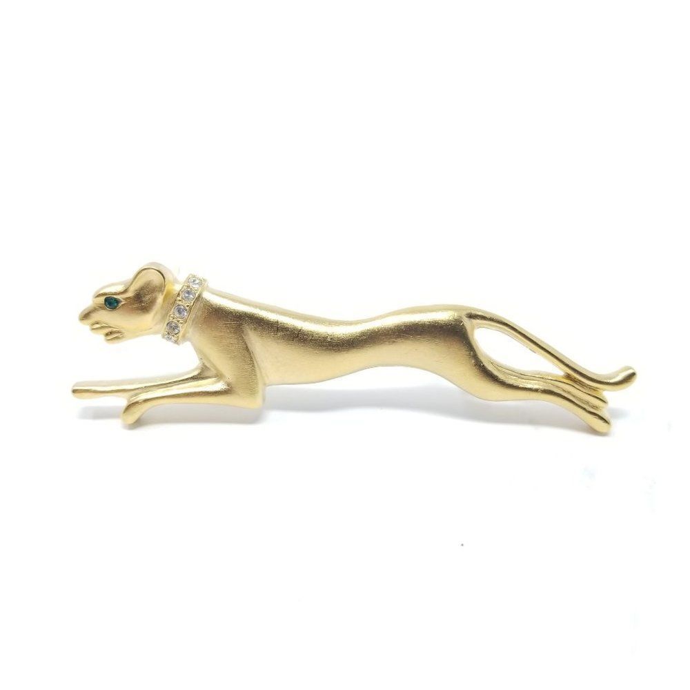 Gold Panther Brooch with Crystal Collar - Women's Jewelry